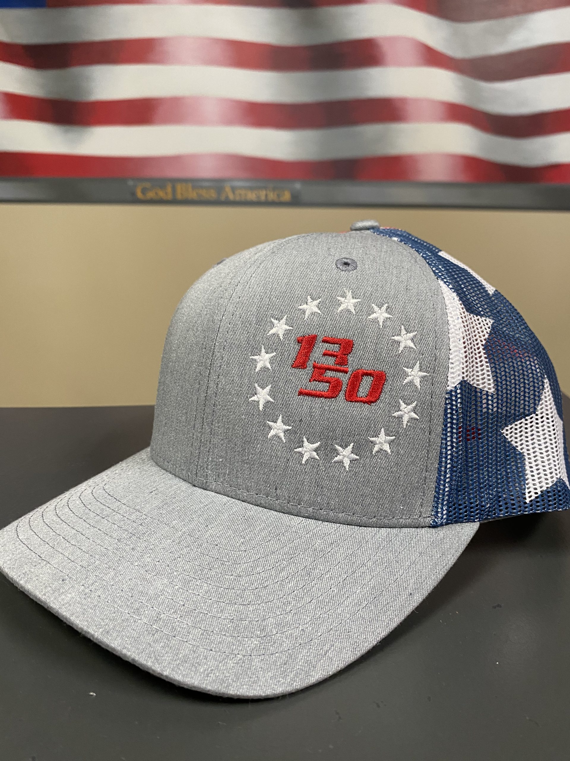 1350 Colonial Gray/Flag Mesh Trucker Cap – Your home for Patriotic and